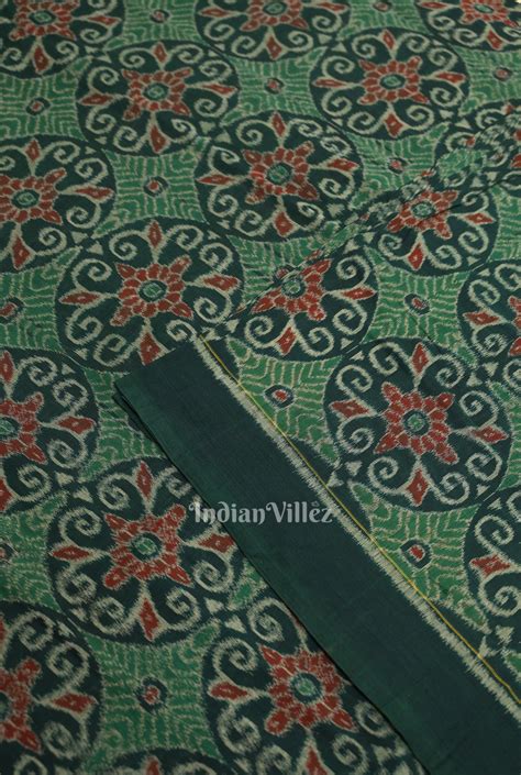 Green Flower Motif Sambalpuri Ikat Cotton Fabric – IndianVillèz