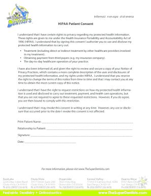 Fillable Online TSD-Handout PEDO HIPAA Patient Consent E-S-FINAL Fax ...
