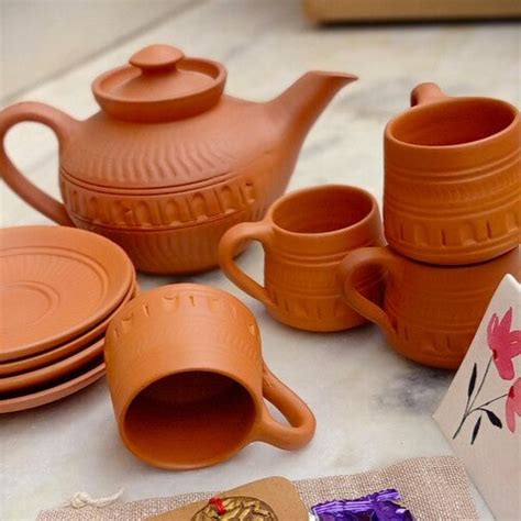 Sustainable Kolkata Handcrafted Terracotta Pottery Tea Set – Terracotta ...