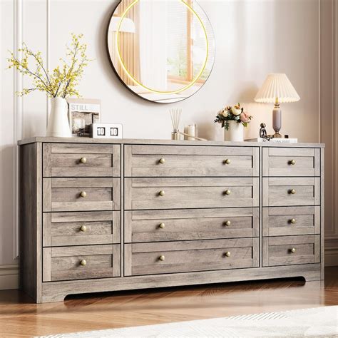 12 Drawer Dresser for Bedroom, Modern Wood Chest with Wide Top for 65 ...