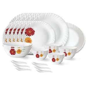 Larah by Borosil Zinnia Fluted Series Opalware Dinner Set | 33 Pieces ...