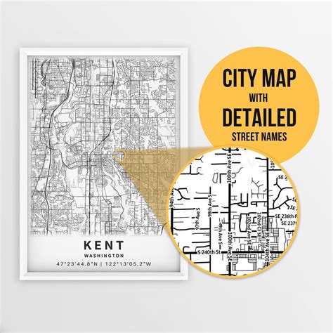 Printable Map of Kent, Washington, USA With Street Names - Instant ...
