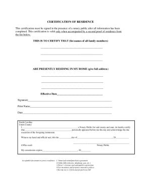 Fillable Online Certification of Residence Fax Email Print - pdfFiller