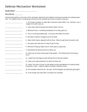 Defense Mechanisms Worksheets: 10 Tools for Practitioners Doc Template ...