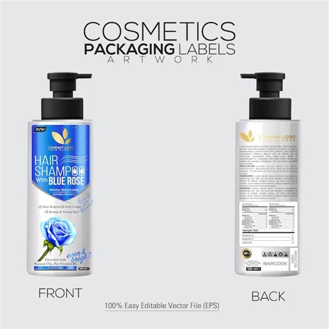 Cosmetics pakaging label artwork hair shampoo bottle 250 ml mockup with ...