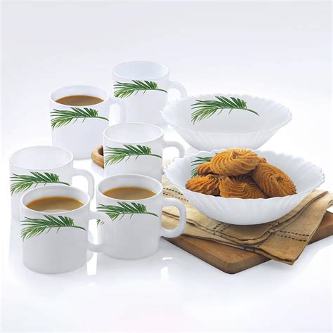 Larah Opalware by Borosil Crescent Snack Set w Mugs at Best Price ...