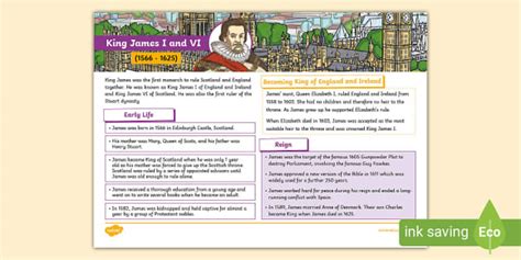 King James I Fact File - KS2 - History - The Stuarts