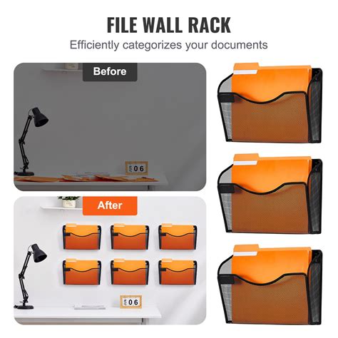 VEVOR Hanging Wall Files Organizer, 6 Pack Single Pocket Mesh Wall File ...