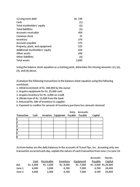Image result for Balance Sheet Practice Problems
