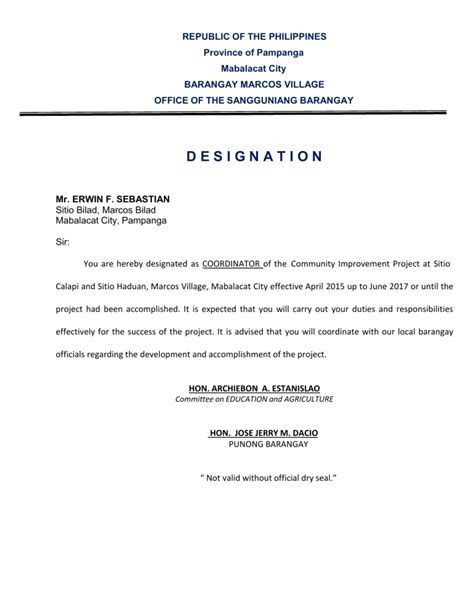 Image result for Designation Example