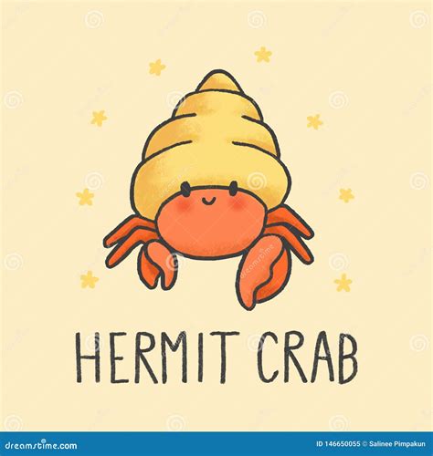 Cute Hermit Crab Cartoon Hand Drawn Style Stock Illustration ...