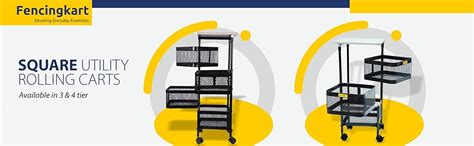 FENCINGKART - Square 4-Tier Rolling Trolley & Cart I Heavy-Duty Steel ...