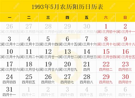 1993年日历表,1993年农历表（阴历阳历节日对照表） - 日历网