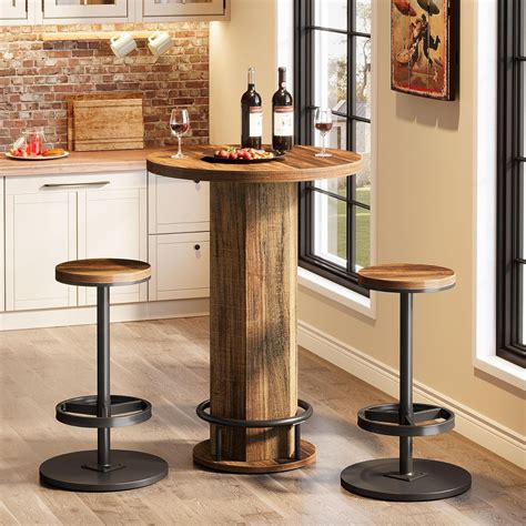 Tribesigns Industrial Round Bar Table with 2 barstools - Walmart.com