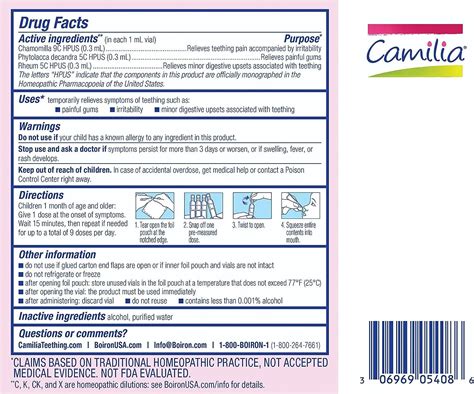 Boiron Camilia Teething Drops - Daytime & Nighttime Relief for Baby's ...