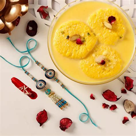 Send Evil Eye Rakhi Set & Rasmalai - For Qatar Online | Rakhibazaar.com