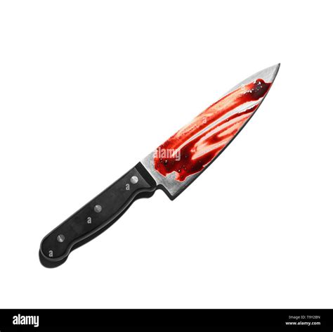 Knife with blood stains on white background Stock Photo - Alamy