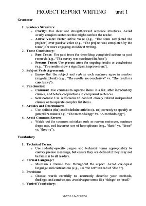 Unit 3 AND 4 Structure of the Project Report: (Part 1) AND Structure of ...