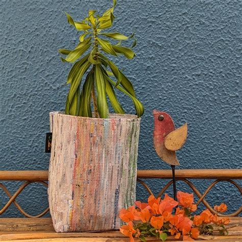 Matte Clear Plastic with Multicolor and Green Bands Upcycled Handwoven ...