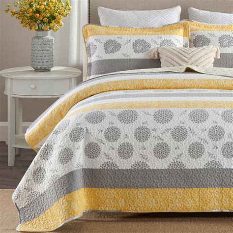 Homzard Quilt Queen Size-Comforter Queen Bedding Set,Yellow Gray White ...