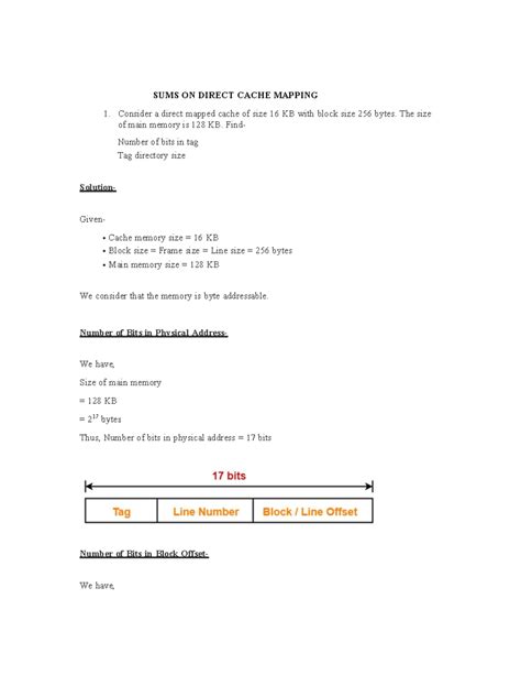 SUMS ON Direct Cache Mapping Analysis - CS101 Lecture Notes - Studocu