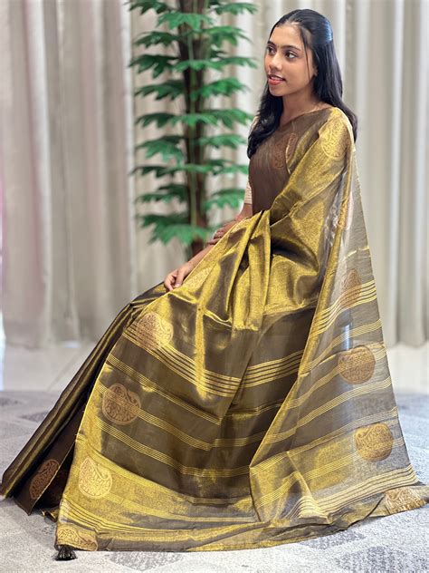 Traditional Zari Buta Detailed Tissue Linen Saree | HT115 – Aham ...