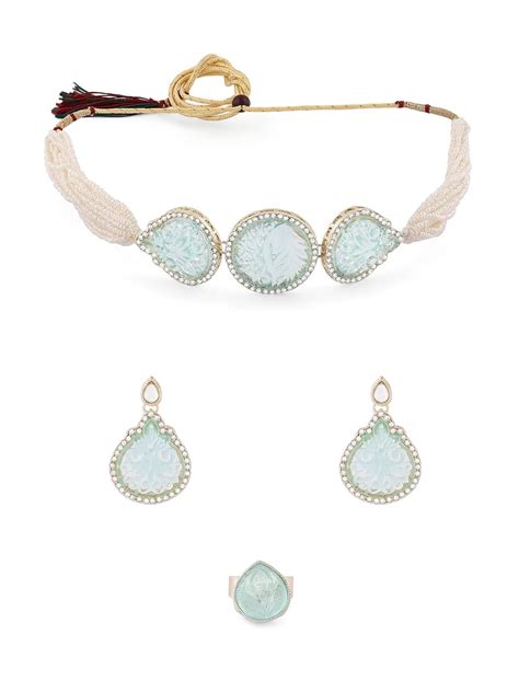 ZAVERI PEARLS Turquoise Blue Multistrand Austrian Diamonds Stones ...