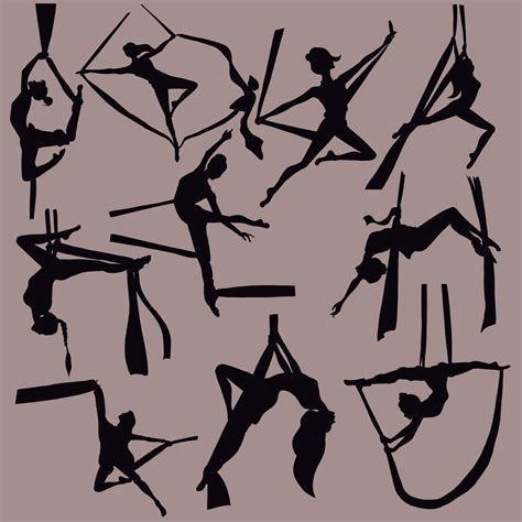 Buy Aerial Gymnastics Clipart Silhouettes of a Girl on Ropes in the Air ...