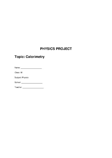 PHYSICS XI Project: Understanding Calorimetry Principles and ...