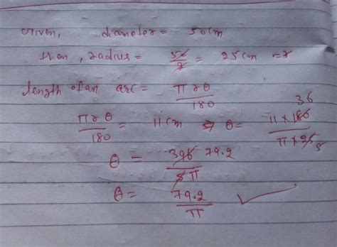Find in degrees the angle subtended at the center of a circle of ...