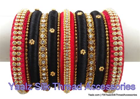 Yaalz Silk Thread Partywear Bridal Antique Stone Bangle Sets In Assort