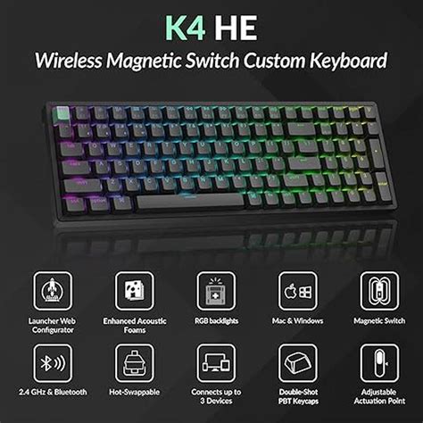 Keychron K4 HE 96% Wireless RGB Hall Effect Keyboard, Gateron Double-R ...