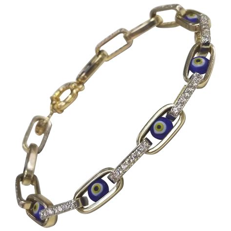 14 Karat Yellow Gold Enamel "Evil Eye" Bracelet For Sale at 1stDibs