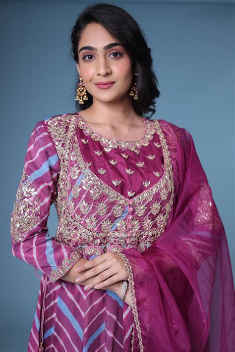 Leheriya Anarkali Chanderi Suit with Gota Patti work. – Zari Jaipur