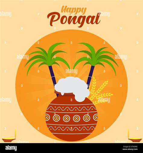 Happy Pongal wishes greeting vector illustration. Thai Pongal festival ...