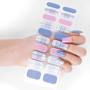 Buy TLISMI 20 Tips Semi-Cured Gel Nail Stickers Colorful Checkerboard ...