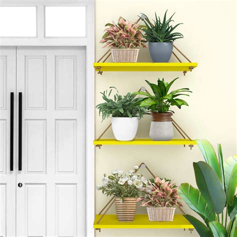 Wooden Wall Hanging Planter Shelf with Rope (Yellow, Set of 3) – Vibecrafts
