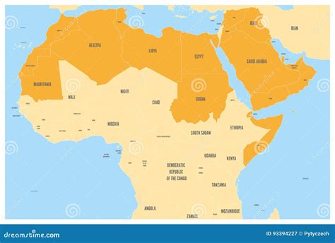 Arab World States Political Map with Orange Higlighted 22 Arabic ...
