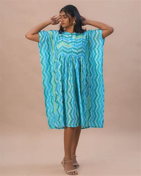 Putchi Blue Maternity Nursing Kaftan-Self Designed-Muslin-Round Neck ...