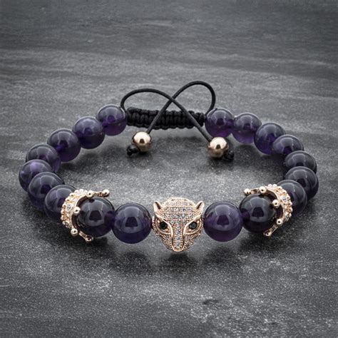 Amethyst Beaded Rose Gold Tiger Bracelet