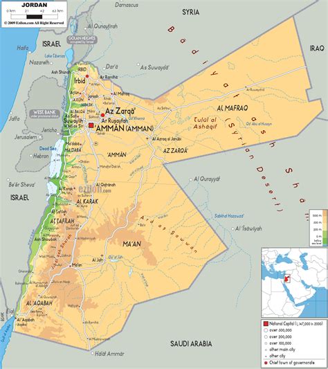 Physical Map of Jordan - Ezilon Maps