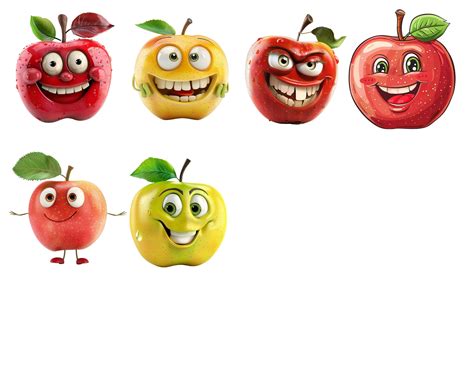 Funny Cartoon Apples Clipart | Playful PNG Illustrations (instant ...