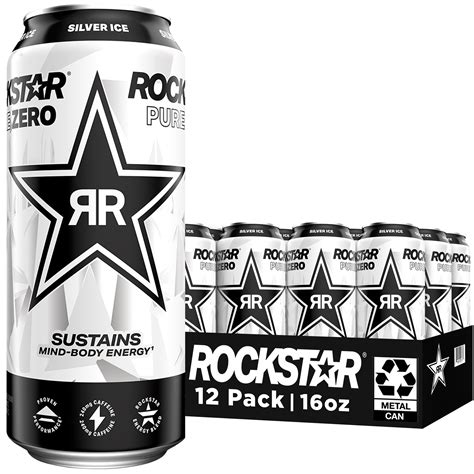 Rockstar Pure Zero Sugar Silver Ice Energy Drink 16 fl oz, 12 Pack Cans ...
