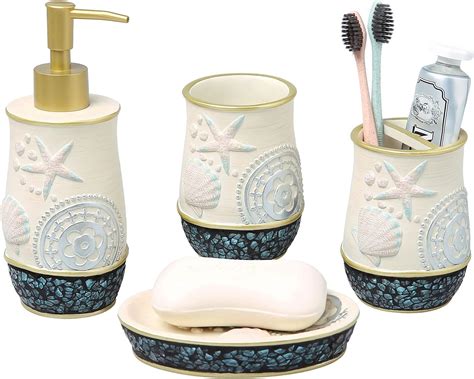 Amazon.com: Tide and Tales Nautical Bathroom Decor 4 Piece Bathroom ...