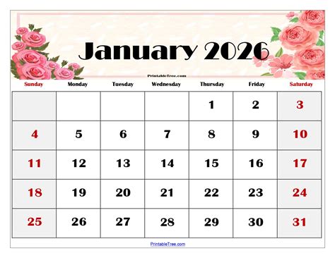 Blank January 2026 Calendar Printable PDF Templates
