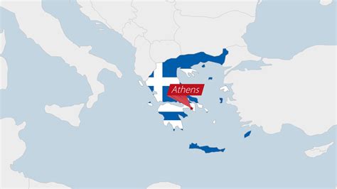 Greece map highlighted in Greece flag colors and pin of country capital Athens. 22239071 Vector ...