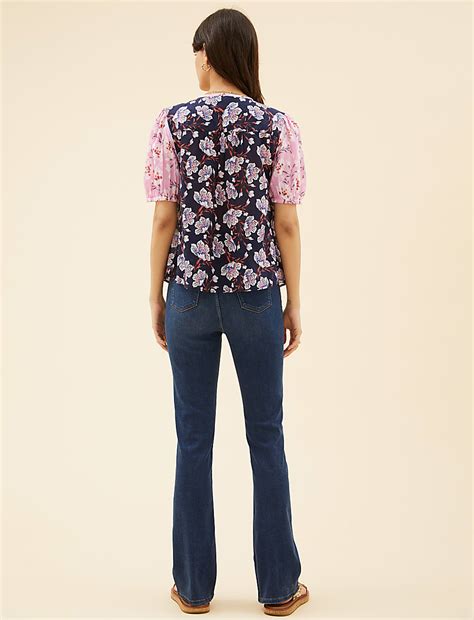 Buy Pure Cotton Floral Short Sleeve Blouse at Marks & Spencer