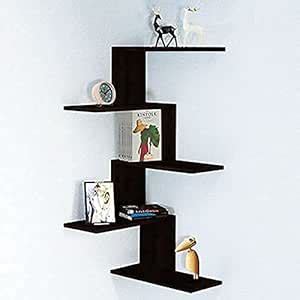 Home wood Floating Corner Shelf Wall Mounted Zigzag Display Storage for ...