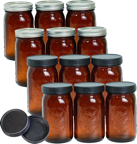 Amazon.com: Ball Elite Collection Amber Glass Wide Mouth Mason Jar (32 ...