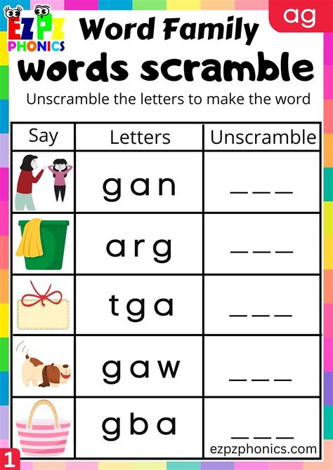 AG Words Words Scramble Phonics Word Families Worksheet - ezpzphonics.com